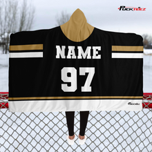 Load image into Gallery viewer, Personalized Black/Gold Hockey Hooded Blanket
