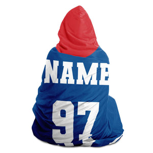 Personalized Royal/Red Hockey Hooded Blanket