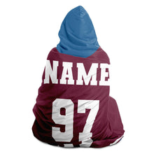 Load image into Gallery viewer, Personalized Maroon/Blue Hockey Hooded Blanket
