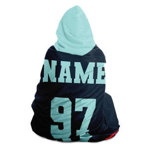 Personalized Blue/Teal Hockey Hooded Blanket