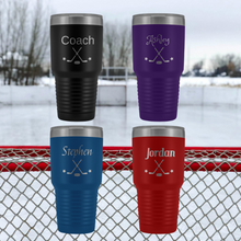Load image into Gallery viewer, Personalized Hockey Tumblers with 4 colors and 6 different fonts
