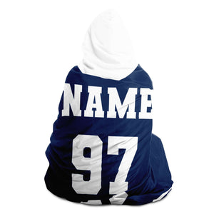 Personalized Navy/White Hockey Hooded Blanket