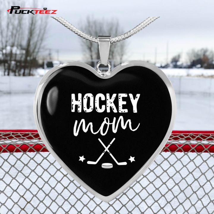 Hockey Mom Heart Necklace Puck Teez