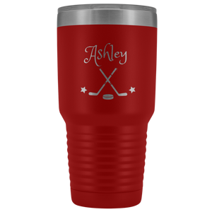 Red Hockey Tumbler with Customized Name and Font