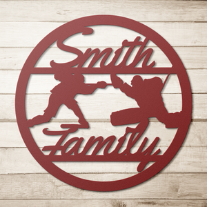 Personalized Hockey Family Metal Sign (Cursive)