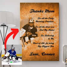Load image into Gallery viewer, Thanks Mom Personalized Hockey Canvas
