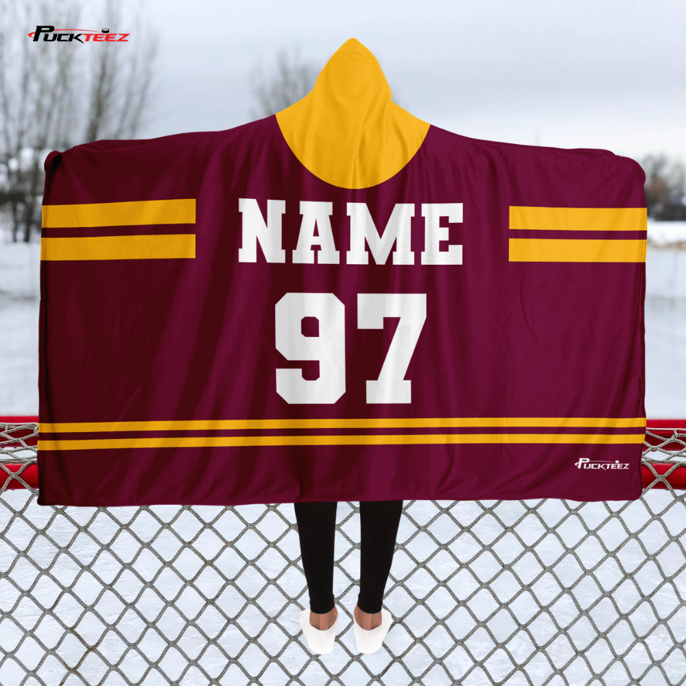 Personalized Maroon/Gold Hockey Hooded Blanket