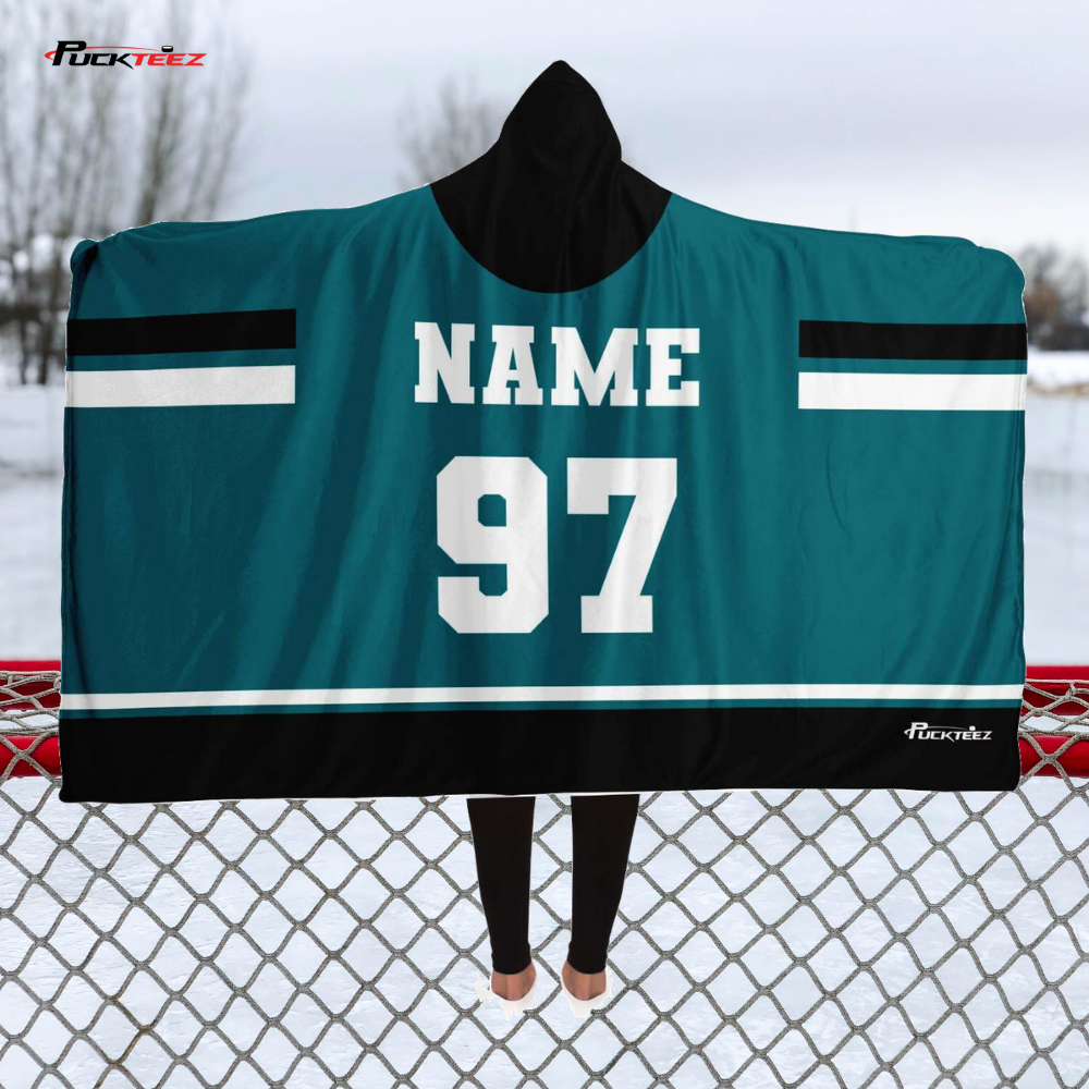 Personalized Teal Hockey Hooded Blanket