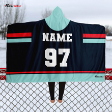 Load image into Gallery viewer, Personalized Blue/Teal Hockey Hooded Blanket
